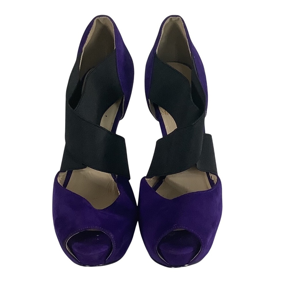 Guess GWKAMPBELL Purple Suede Elastic Platform Peep Toe Heels Mens 7M 002